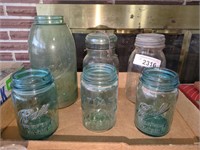 Vintage aqua glass mason jars- 3 Ball jars, 2