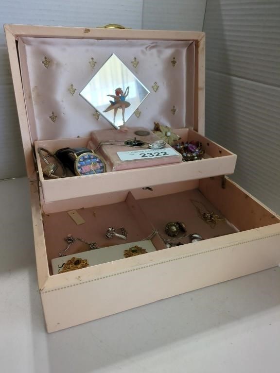 Vtg Jewelry box, Jeopardy watch, and costume