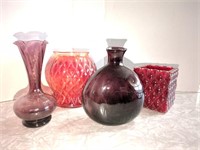 Vintage amethyst purple handblown glass vases,