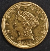 1854-O $2.5 GOLD LIBERTY NICE AU/BU