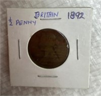 1892 Britain 1/2 Penny coin