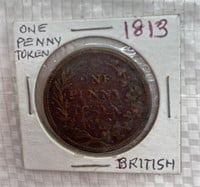 1813 British one penny token coin