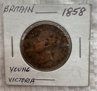 1858 Britain Young Victoria coin