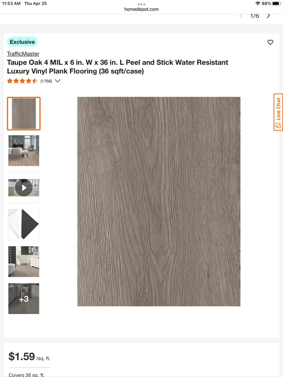TrafficMaster Taupe Oak 6” x 36” Plank Flooring