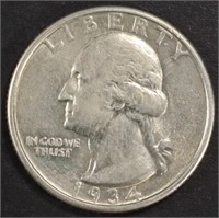 1934-D WASHINGTON QUARTER AU