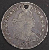 1807 DRAPED BUST HALF DOLLAR XF - HOLED