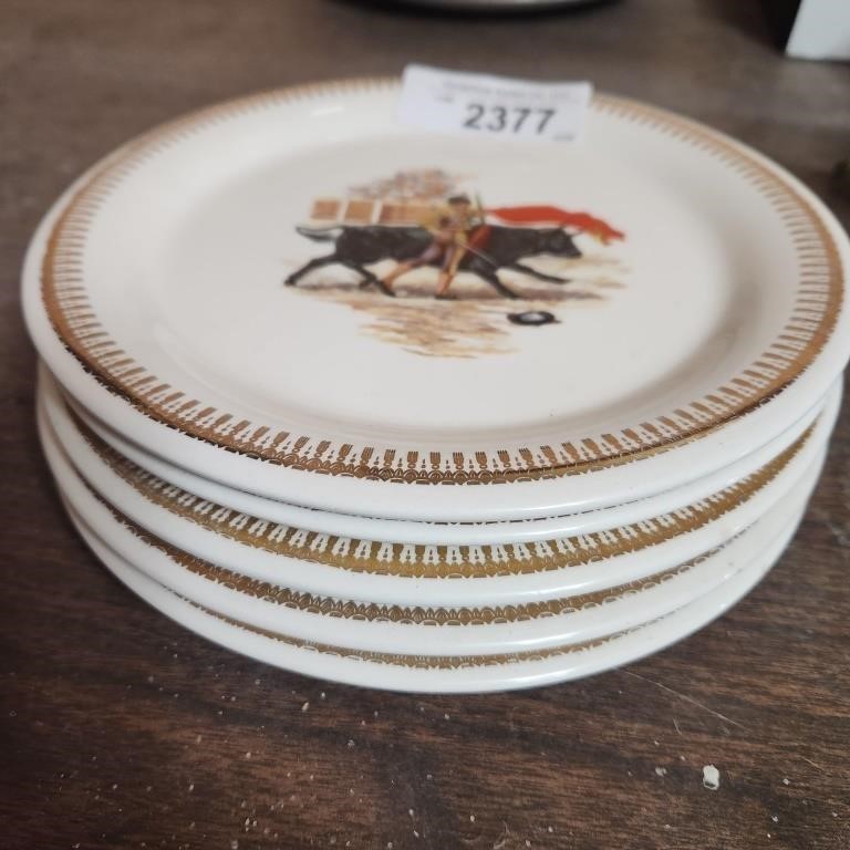Vintage Ornate Bullfighter and Bull Plates -