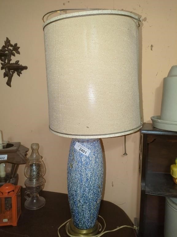 Italian Splatter Glazed pottery lamp- blue &
