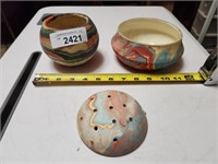 Vintage Native American Pottery, 3 Pieces, 1 is