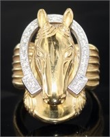 18kt Gold/Plat 1/4 ct Diamond Large Horse Ring
