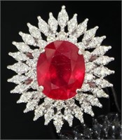 14kt Gold 11.10 ct Oval Ruby & Diamond Ring