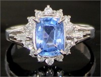 GIA Platinum 2.23 ct Sapphire & Diamond Ring
