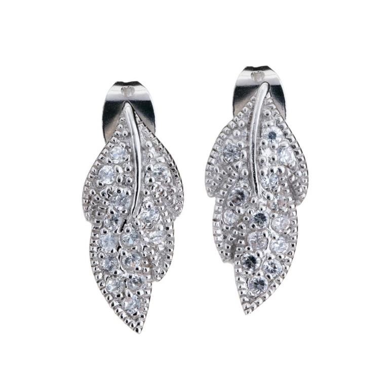 Simulated Diamond Pavé Leaf Design Earrings