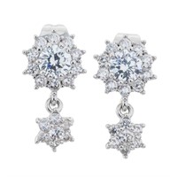 Simulated Diamond Floral Cluster Drop Earrings