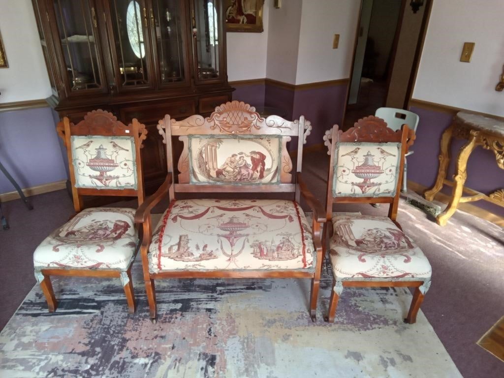 3pc antique settee & 2 chairs