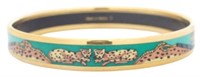 Hermes Green Enamel Leopard Bangle Bracelet