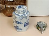 B & W porcelain lidded oriental jar