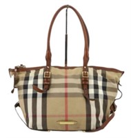 Burberry Tan Nova Check Leathers Details Handbag