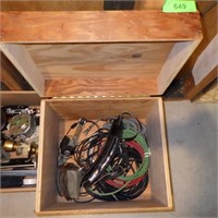 WOODEN BOX (15 x 13 x 13), ASST AUDIO VISUAL WIRES
