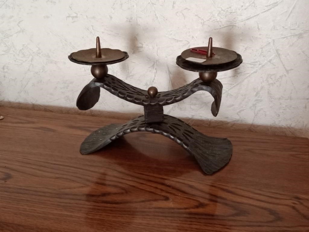 vtg cast iron & brass candle stand