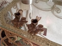pr of brass leaf candle holders