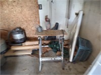 bench with vise table,seeder,misc on wall