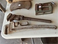 24" Rigid pipe wrench + old monkey wrench