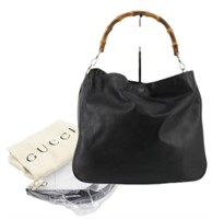 Gucci Black Leather Bamboo 2WAY Handbag Tote