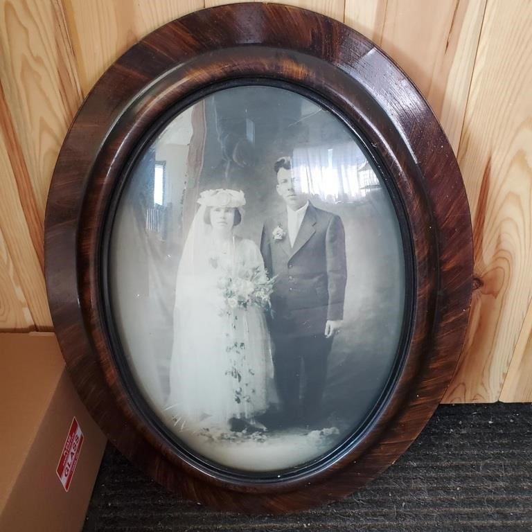 Antique Wedding Picture 1924- Wooden Oval Frame