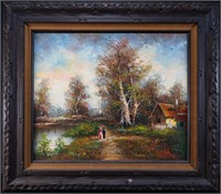 Impressionist Couple Landscape Oil Signed