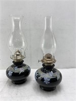 Vintage Oil Lamp w/ Round Black Ceramic Floral