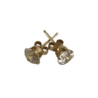 Pair 10k gold & white stone post earrings. 1 gram