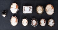 Assorted Cameo Jewelry Sterling & 800 Silver
