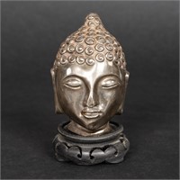 Chinese Sterling Silver Buddha Head Sculpture