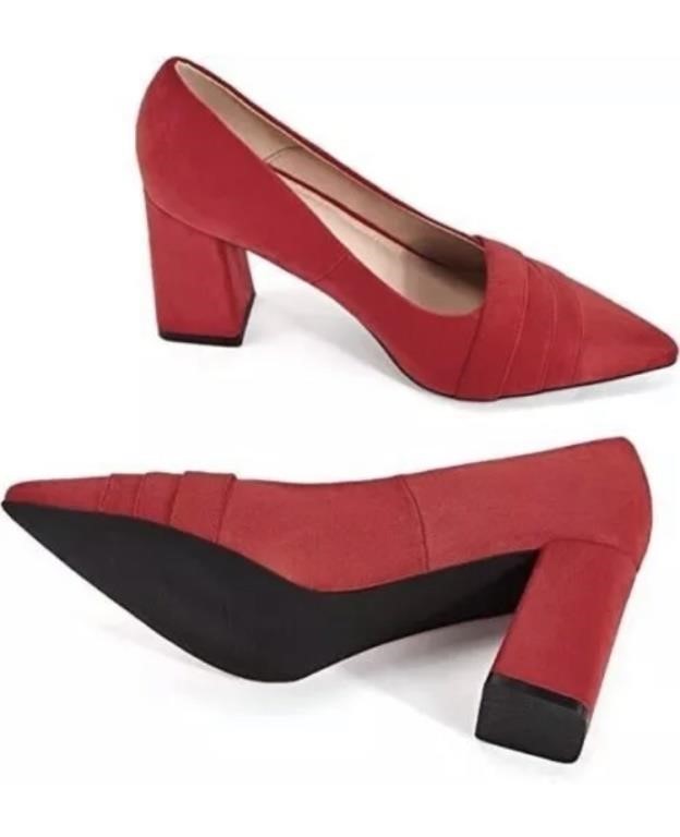 SIZE 11 ERMONNS WOMENS CHUNKY BLOCK HEELS /RED