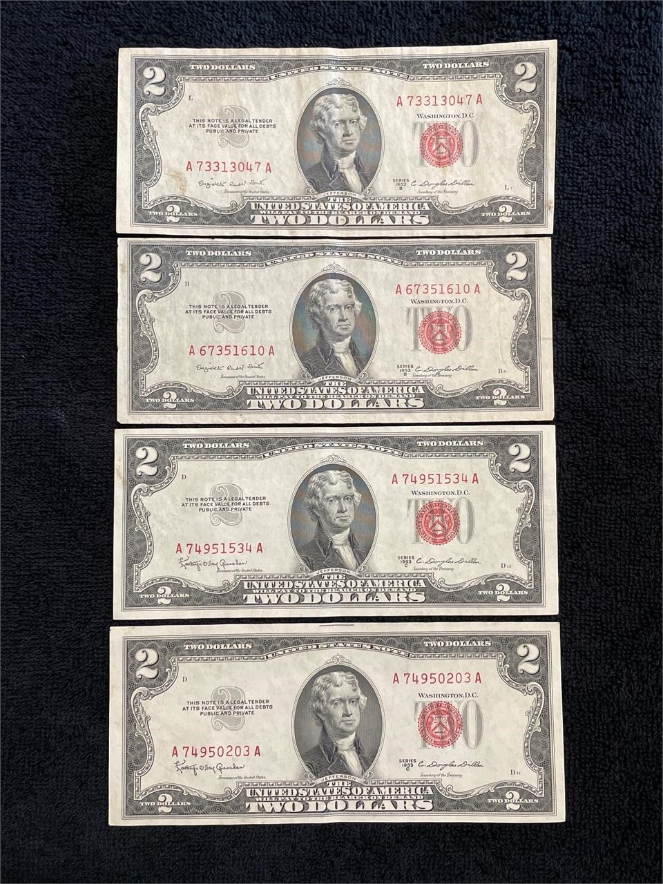 4 - 1952 Two dollar bills
