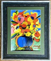 Peter Max "Rose Bouquet" Watercolor On Board