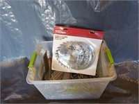 Tote of Various Nails & (3) New Saw Blades