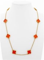 18K Yellow Gold Coral Alhambra Style Necklace