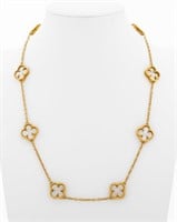 18K Yellow Gold MOP Alhambra Style Necklace