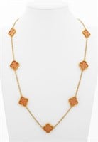 18K Yellow Gold Coral Alhambra Style Necklace