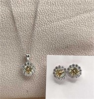 Solitaire Necklace & Earrings ( one missing back)