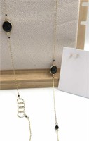 14k Gold Ball Earrings with 40" Necklace