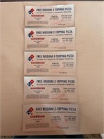 5 Dominos Gift Certificates for Free Medium Pizzas