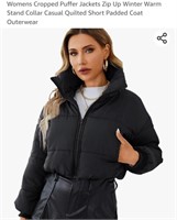 Womens Cropped Puffer Jackets Zip Up Winter Warm