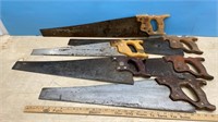 6 Antique Hand Saws - Disston K3, Perfect Patent