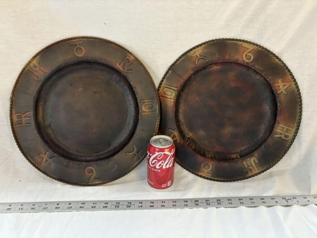 2 Metal Charger Plates w/Cattle Branding