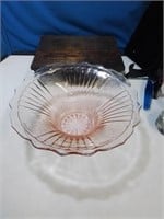 Large pink depression glass bowl