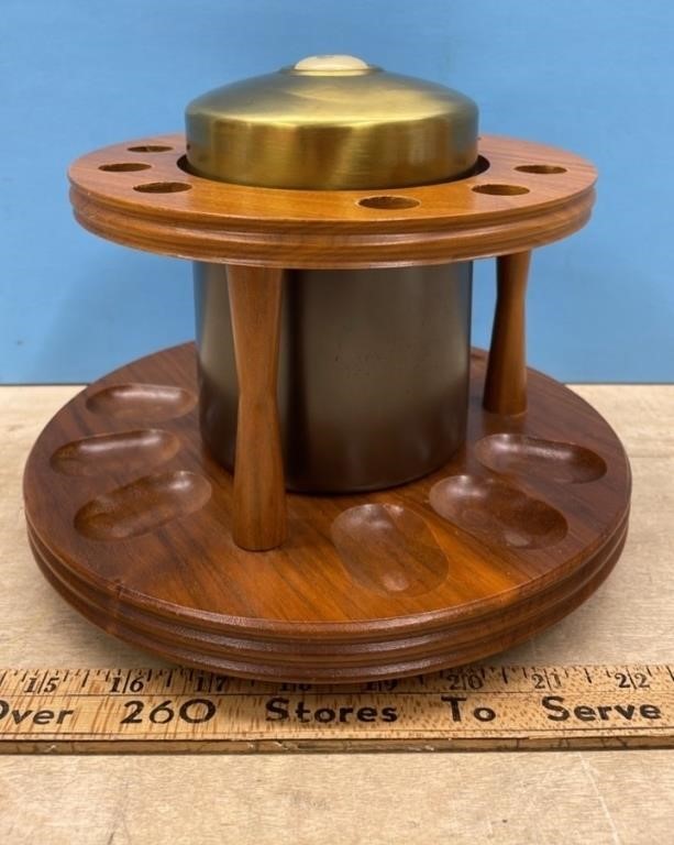 Wooden Pipe Stand w/Metal Humidor Jar
