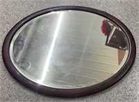 Heavy Wood Framed Oval Beveled Glass Mirror (30"